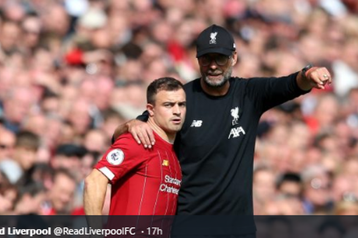 Pelatih Liverpool, Juergen Klopp (Kanan) dan Xherdan Shaqiri