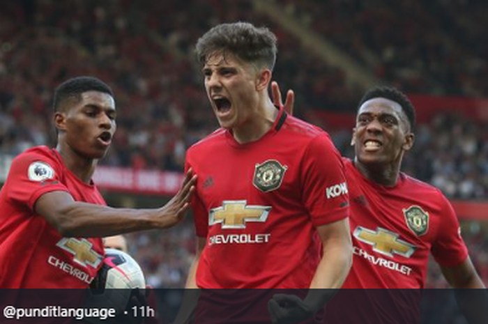 Penyerang Manchester United, Marcus Rashford (kiri), Daniel James (tengah), dan Anthony Martial (kanan).