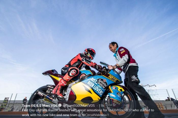 Pembalap Marc VDS, Augusto Fernandez, lakukan persiapan jelang pramusim di Sirkuit Jerez, Spanyol, Senin (25/11/2019)