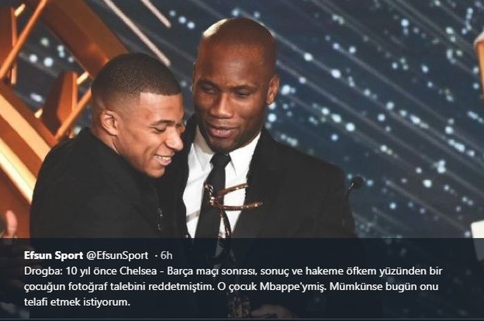 Kylian Mbappe (kiri) bersama Didier Drogba