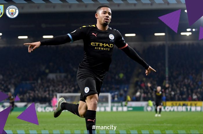 Striker Manchester City, Gabriel Jesus, sukses mencetak gol ke gawang Burnley dalam lanjutan pertandingan pekan ke-15 Liga Inggris, Selasa (3/12/2019) atau Rabu dini hari WIB