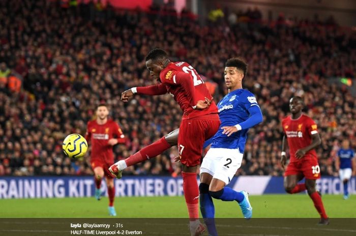 Divock Origi sukses membukukan gol keduanya dalam pertandingan derbi Merseyside di Stadion Anfield, Rabu (4/12/2019).