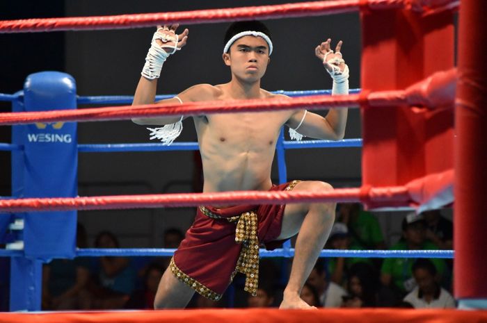 Kapten Persija U-16, Muhammad Uchida, saat menjadi atlet muaythai mewakili Indonesia di SEA Games 2019