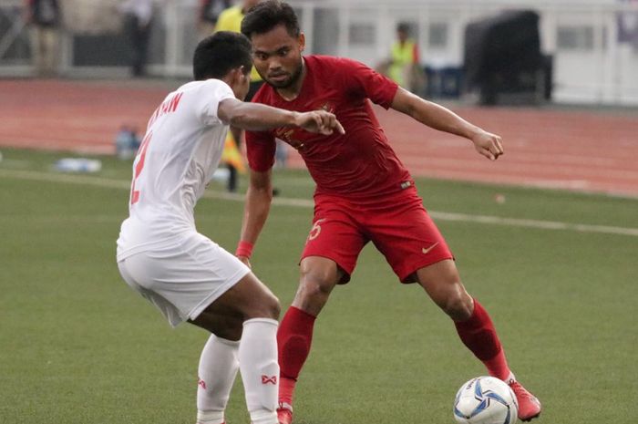 Saddil Ramdani pada laga timnas U-22 Indonesia vs Myanmar di semifinal SEA Games 2019 di Stadion Rizal Memorial, Sabtu (7/12/2019).