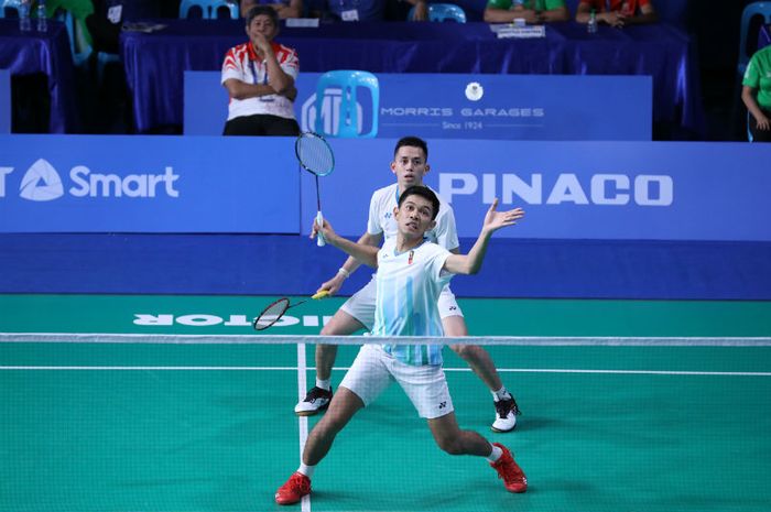 Ganda putra Indonesia, Fajar Alfian/Muhammad Rian Ardianto, tampil pada perempat final SEA Games 2019 di Manila, Filipina, Sabtu (7/12/2019)