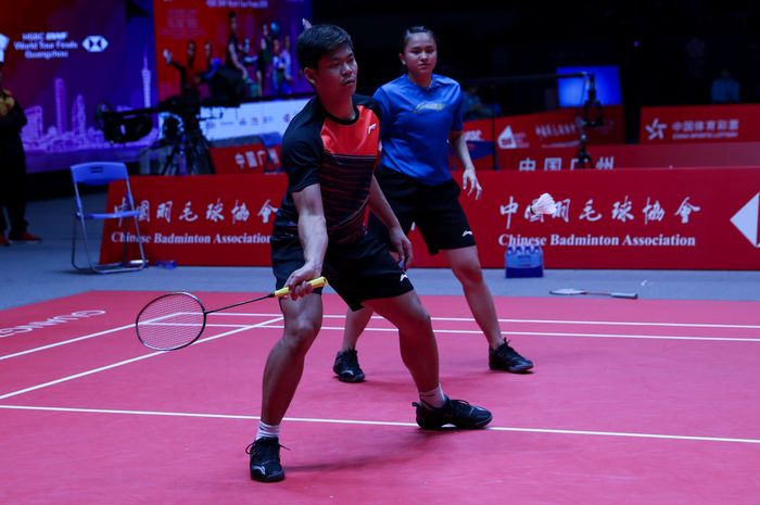 Sesi latihan ganda campuran Indonesia, Praveen Jordan/Melati Daeva Oktavianti, di Tianhe Gymnasium, Guangzhou, China, jelang BWF World Tour Finals 2019