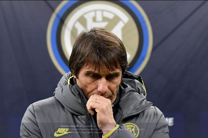 Ekspresi pelatih Inter Milan, Antonio Conte.