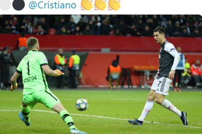 Megabintang Juventus, Cristiano Ronaldo (kanan), beraksi dalam laga Grup D Liga Champions melawan Bayer Leverkusen di Stadion BayArena, Rabu (11/12/2019).