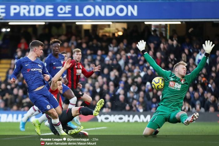 Mason Mount memperoleh peluang mencetak gol ketika melawan Bournemouth di Stamford Bridge, Sabtu (14/12/2019).