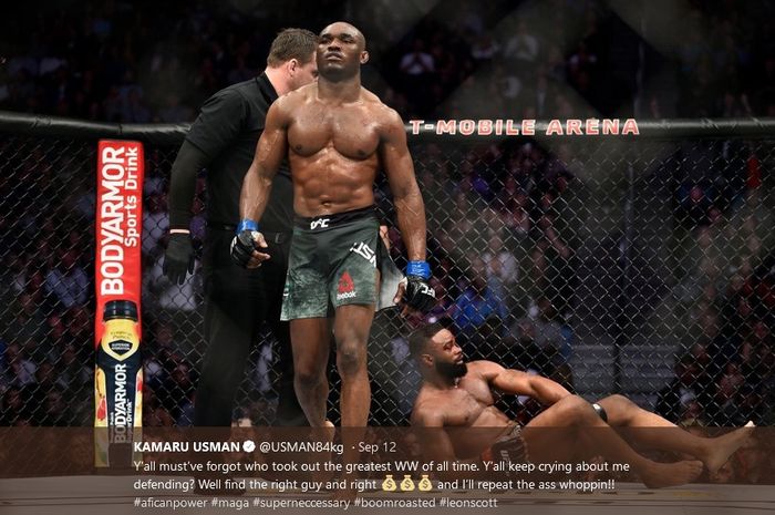 Petarung UFC,  Kamaru Usman (berdiri).