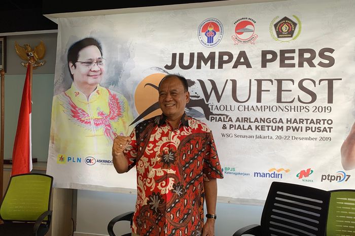 Sekretaris Jenderal Pengurus Besar Wushu Indonesia, Ngatino, pada jumpa pers WuFest di Jakarta, Rabu (18/12/2019)