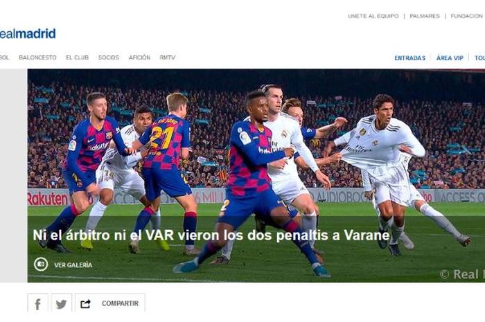 Situs resmi Real Madrid melayangkan protes terkait laga el clasico melawan Barcelona di Stadion Camp Nou, Rabu (18/12/2019).