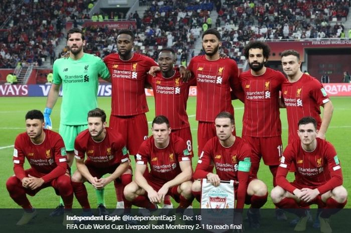 Skuad Liverpool kala bertanding melawan Monterrey pada babak semifinal Piala Dunia Klub di Stadion International Khalifa, Rabu (18/12/2019).