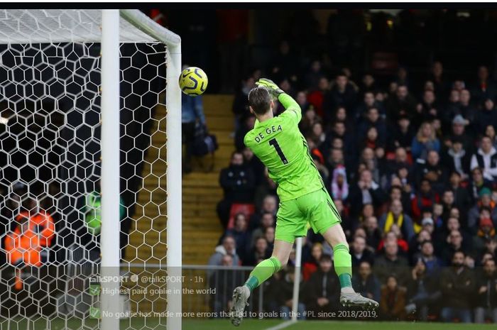 David de Gea melakukan blunder dalam laga Manchester United di kandang Watford, 22 Desember 2019.