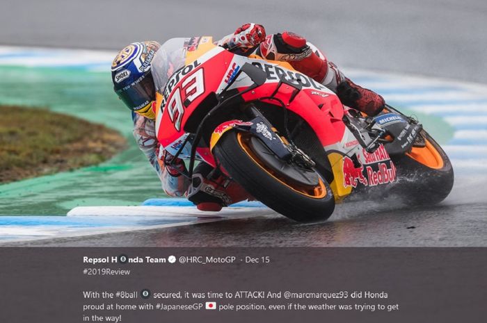 Pembalap Repsol Honda, Marc Marquez saat beraksi di lintasan.