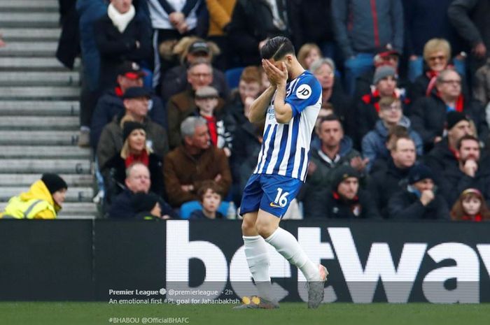 Selebrasi Alireza Jahanbakhsh usai mencetak gol ke gawang Bournemouth, pada lanjutan Liga Inggris, Sabtu (28/12/2019).