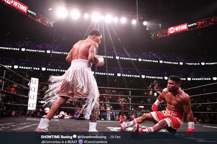 Petinju featherweight, Gervonta Davis, saat beraksi ketika melawan Yuriorkis Gamboa, Minggu (29/12/2019).