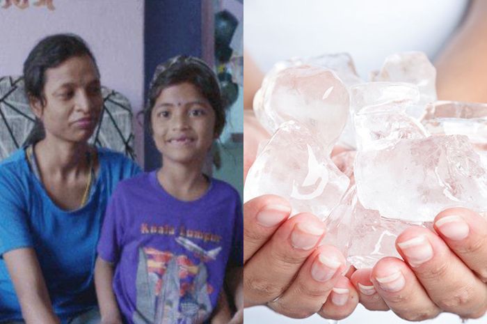 Sang Ibu rela makan es batu demi anaknya makan enak