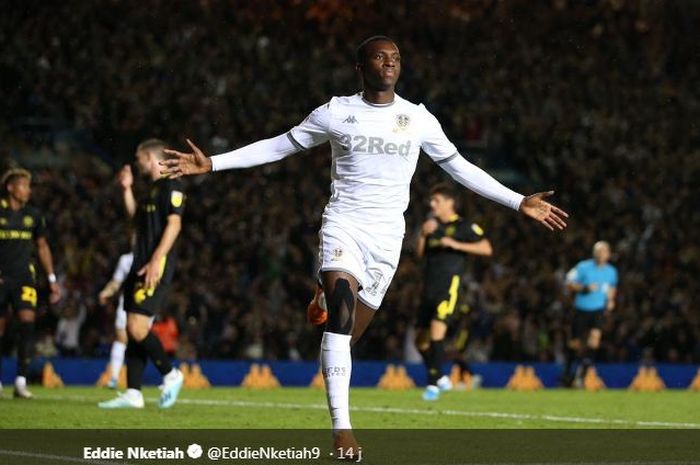 Striker muda Arsenal, Eddie Nketiah, ketika dipinjamkan ke klub Divisi Championship Liga Inggris, Leeds United.