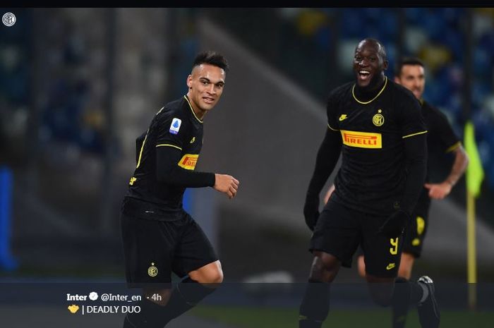 Lautaro Martinez (kiri) dan Romelu Lukaku, pasangan mematikan di lini depan Inter Milan.