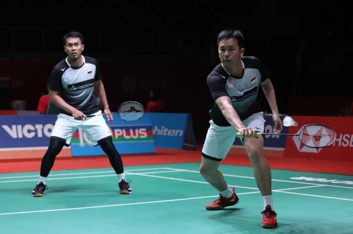 Pasangan ganda putra Indonesia, Mohammad Ahsan/Hendra Setiawan, pada babak kedua Malaysia Masters 2020 di Axiata Arena, Bukit Jalil, Kuala Lumpur, Kamis (9/1/2020).