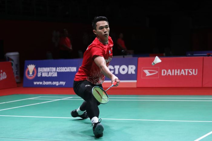 Aksi tunggal putra Indonesia, Jonatan Christie saat berlaga pada babak perempat final Malaysia Masters 2020, Jumat (10/1/2020)