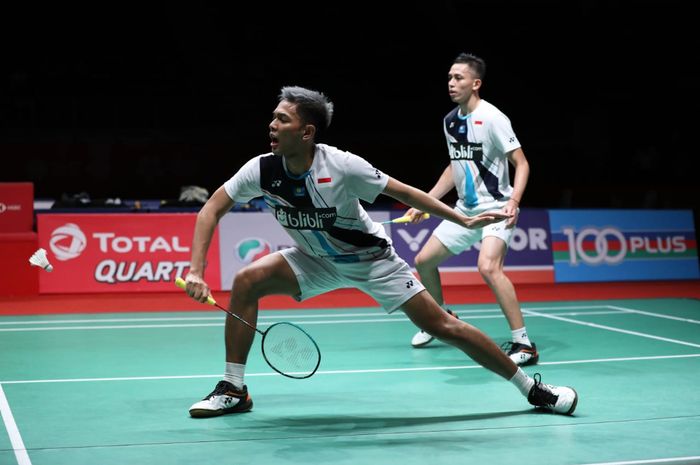 Ganda putra Indonesia, Fajar Alfian/Muhammad Rian Ardianto, tampil pada semifinal Malaysia Masters 2020 di Axiata Arena, Kuala Lumpur, Sabtu (11/1/2020)