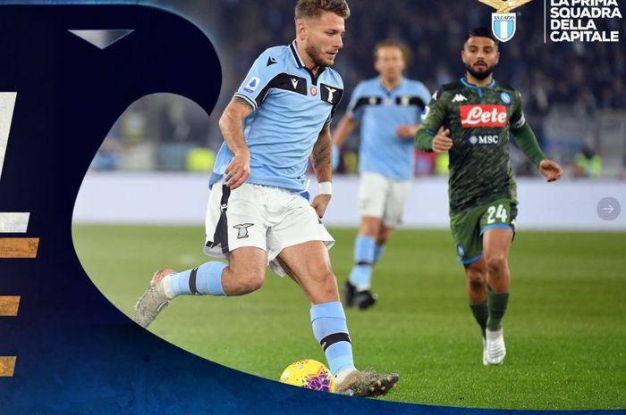 Ciro Immobile saat Lazio mengalahkan Napoli di Stadio Olimpico Roma, Sabtu (11/1/2020).