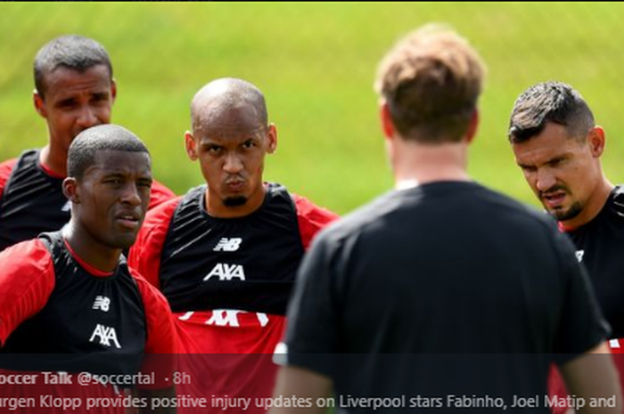 Tiga pemain Liverpool, Dejan Lovren, Fabinho dan Joel Matip sudah kembali berlatih setelah pulih dari cedera.