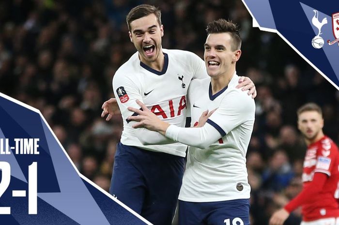 Tottenham Hotspur kalahkan Middlesbrough pada laga Piala FA di Tottenham Stadium, London, 14 Januari 2020.