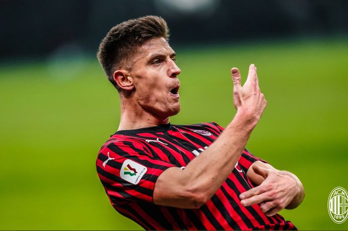 Krzysztof Piatek, mencetak gol dalam laga AC Milan kontra SPAL di babak 16 besar Coppa Italia, Rabu (15/1/2020) di San Siro.