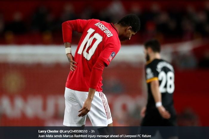 Marcus Rashford dibekap cedera usai membela Manchester United dalam laga kontra Wolves di partai ulangan Piala FA, Rabu (15/1/2020).