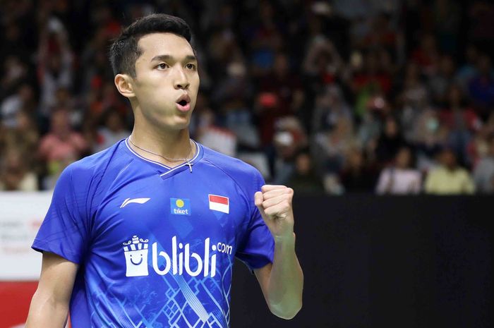 Jonatan Christie saat berlaga di babak kedua Indonesia Masters 2020 yang digelar di Istora Senayan Jakarta, Kamis (16/1/2020).