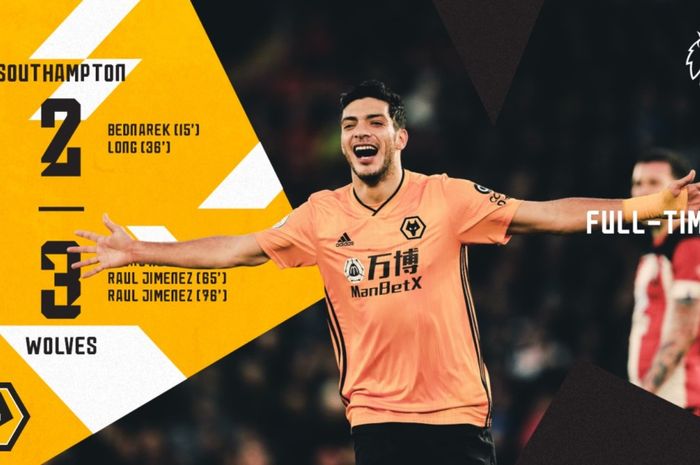 Raul Jimenez menjadi man of the match laga Wolverhampton Wanderers melawan Southampton pada pekan ke-23 Premier League, Sabtu (18/1/2020) di Stadion St Mary's.