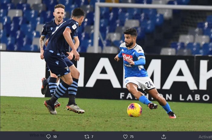 Lorenzo Insigne menentukan kemenangan 1-0 Napoli atas Lazio di babak perempat final Coppa Italia, Selasa (21/1/2020) di San Paolo.