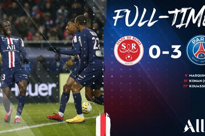 PSG mengalahkan tuan rumah Reims 3-0 pada babak semifinal Piala Liga Prancis, Rabu (22/10/2020).