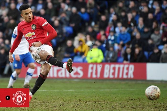 Mason Greenwood menjadi salah satu pencetak gol Manchester United dalam kemenangan atas Tranmere Rovers pada babak ke-4 Piala FA, Minggu (26/1/2020) di Prenton Park.