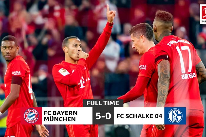 Bayern Muenchen, mendekat ke puncak klasemen Bundesliga berkat kemenangan 5-0 atas Schalke 04 pada pekan ke-19, Sabtu (25/1/2020).