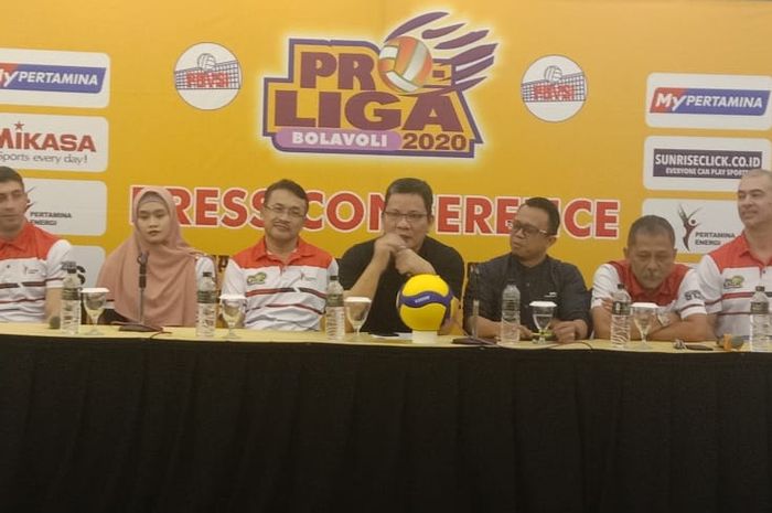 Konferensi pers Proliga 2020 seri kedua yang akan berlangsung di Purwokerto, Jawa Tengah, 31 Januari-2 Februari. 