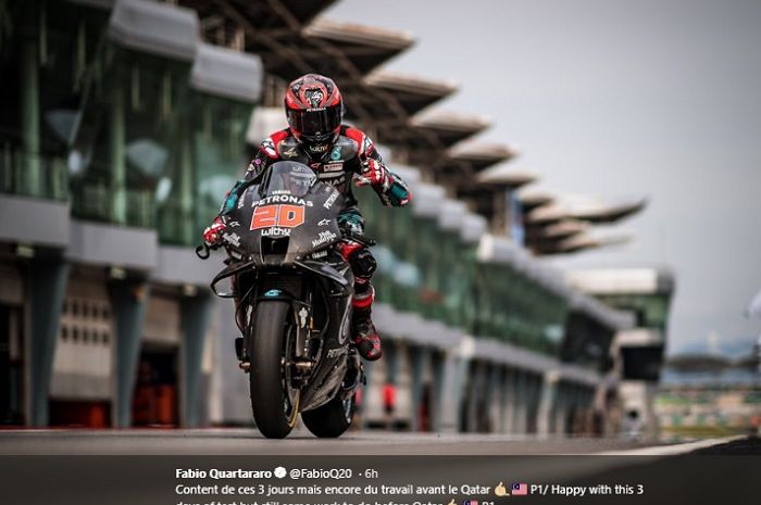 Pembalap Petronas Yamaha, Fabio Quartararo, ketika menjalani tes pramusim MotoGP 2020 di Sirkuit Sepang. Malaysia, 9 Februari 2020.