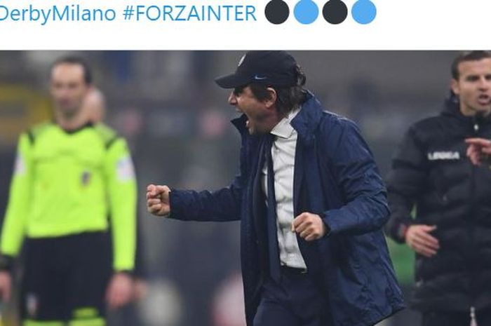 Ekspresi pelatih Inter Milan, Antonio Conte, seusai laga Liga Italia melawan AC Milan di Stadion Giuseppe Meazza, Minggu (9/2/2020).