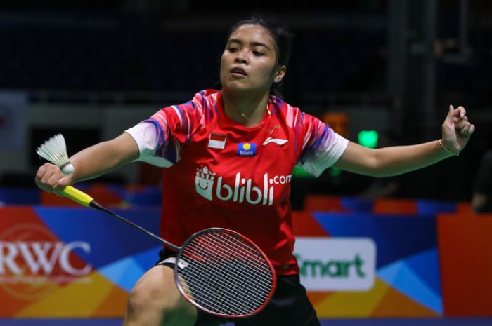 Tunggal putri, Gregoria Mariska Tunjung saat menghadapi wakil Thailand, Busanan Ongbumrungphan, pada babak pertama Kejuaraan Beregu Asia 2020, di Rizal Memorial Coliseum, Manila, Filipina, Kamis (13/2/2020).