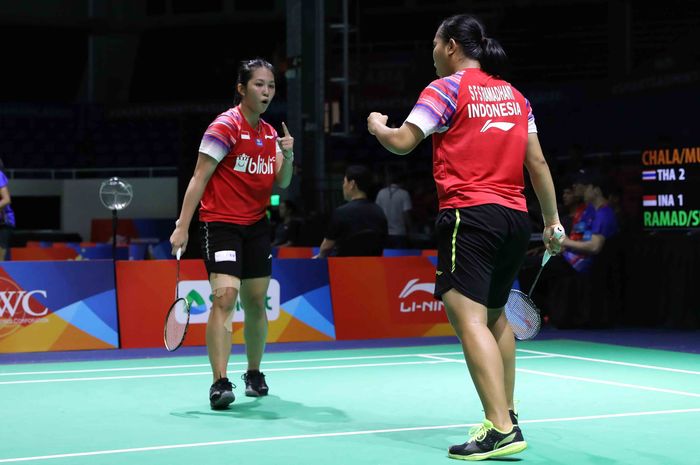 Siti Fadia Silva Ramadhanti/Ribka Sugiarto saat tampil memperkuat Indonesia melawan Thailand di Kejuaraan Beregu Asia 2020, Kamis (13/2/2020).