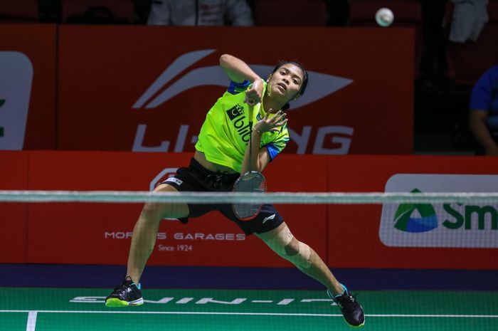 Aksi Gregoria Mariska Tunjung pada babak perempat final Kejuaraan Beregu Asia 2020, Manila, Jumat (14/2/2020)