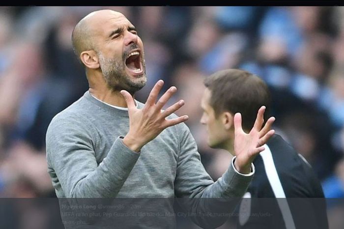 Reaksi pelatih Manchester City, Pep Guardiola.