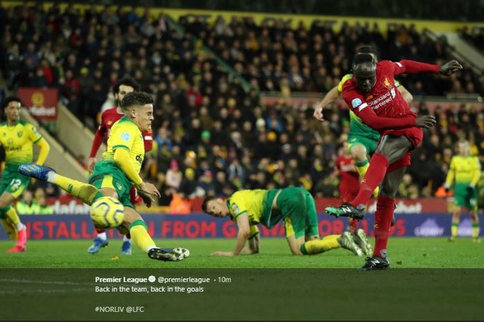 Sadio Mane membawa Liverpool menang atas Norwich di Carrow Road, pada laga pekan ke-26 Liga Inggris, Sabtu (15/2/2020). 