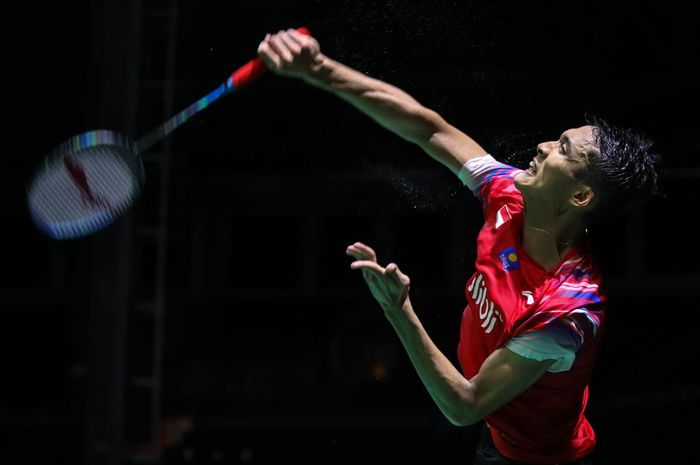 Pemain tunggal putra Indonesia, Jonatan Christie, tampil pada laga final Kejuaraan Beregu Asia 2020 di Manila, Filipina, Minggu (16/2/2020)