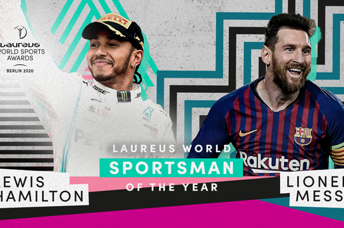 Lewis Hamilton (kiri) dan Lionel Messi (kanan) menerima penghargaan sebagai Laureus Sportman of the Year 2020.