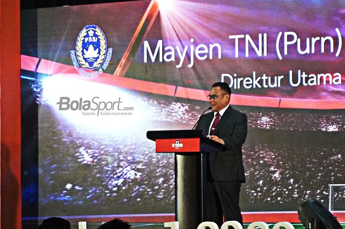 Direktur Utama PT LIB, Cucu Somantri, dalam acara launching Shopee Liga 1 2020.