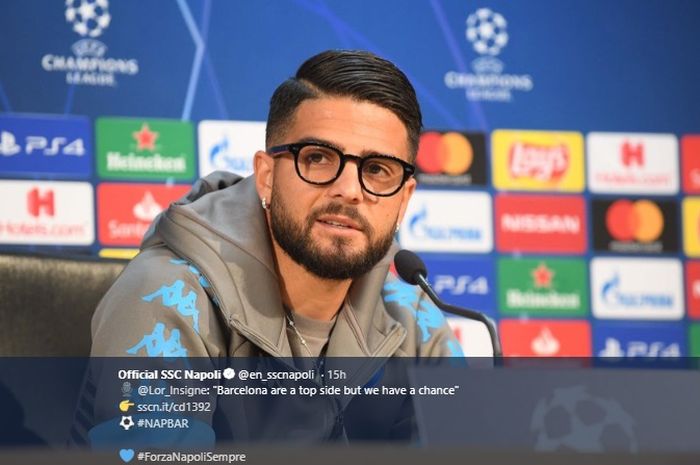 Penyerang Napoli, Lorenzo Insigne, berbicara pada konferensi pers jelang laga Napoli Vs Barcelona pada Rabu (26/2/2020) dini hari WIB.